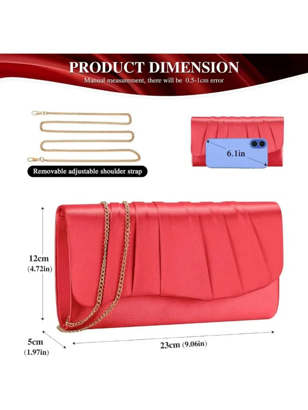 Elegant Pleated Satin Evening Clutch Purse for Women - Perfect for Prom